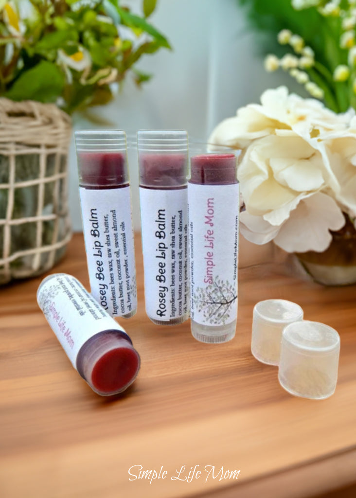 ROSEY BEE LIP BALM - all natural, tinted red lip balm with peppermint essential oil, red lip tinted moisturizer, lip stain