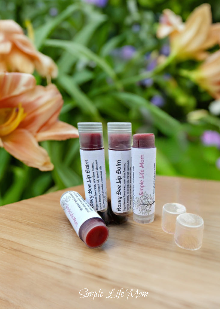 ROSEY BEE LIP BALM - all natural, tinted red lip balm with peppermint essential oil, red lip tinted moisturizer, lip stain