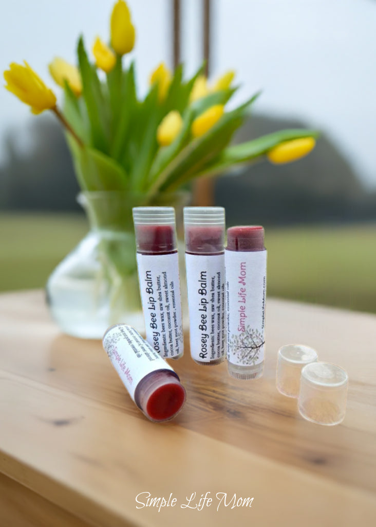 ROSEY BEE LIP BALM - all natural, tinted red lip balm with peppermint essential oil, red lip tinted moisturizer, lip stain