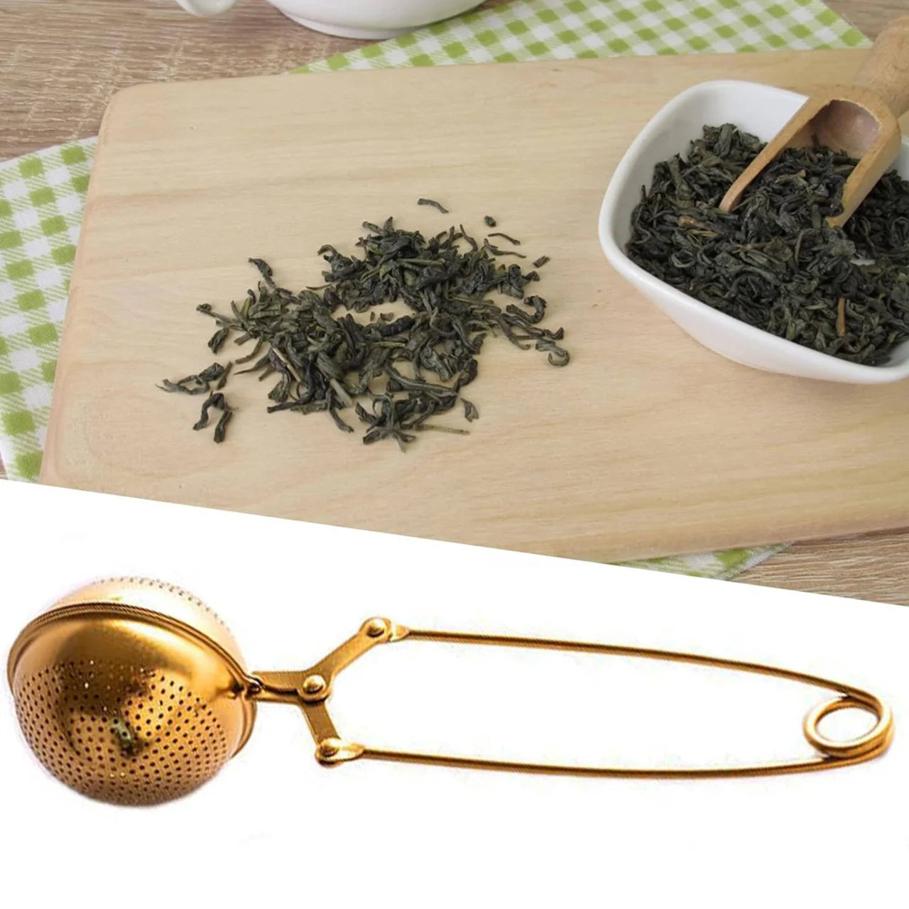 Gold Snap Ball Tea Infuser - Stainless Steel Handle Strainer