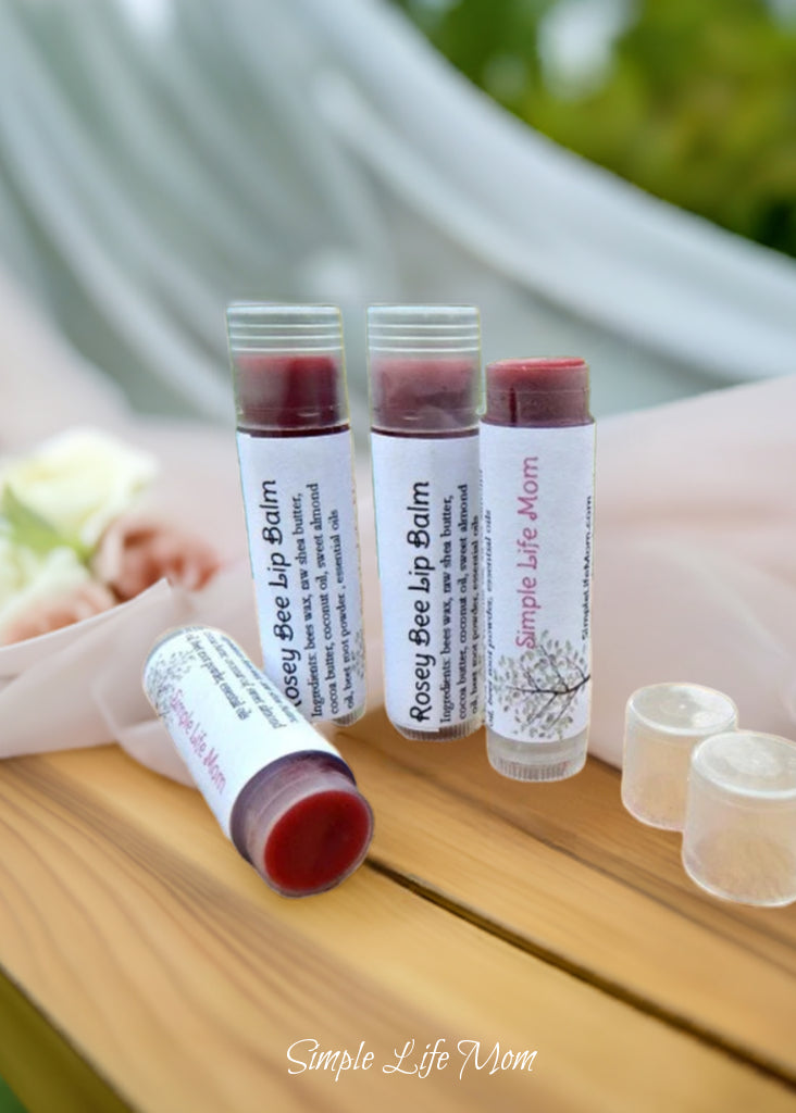 ROSEY BEE LIP BALM - all natural, tinted red lip balm with peppermint essential oil, red lip tinted moisturizer, lip stain