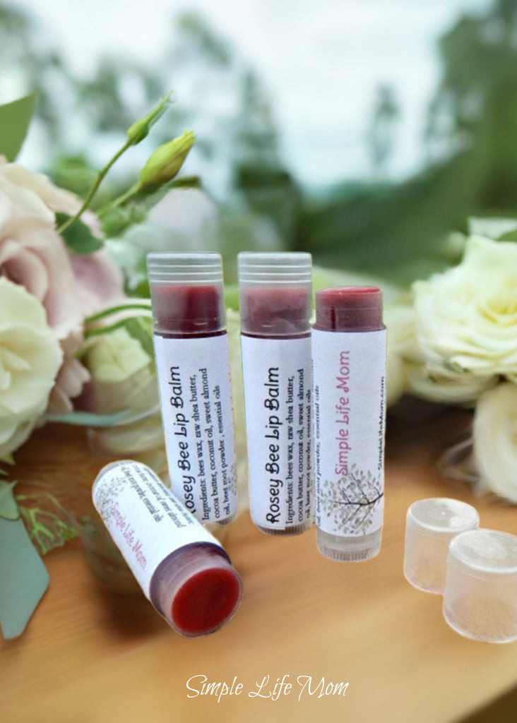 ROSEY BEE LIP BALM - all natural, tinted red lip balm with peppermint essential oil, red lip tinted moisturizer, lip stain