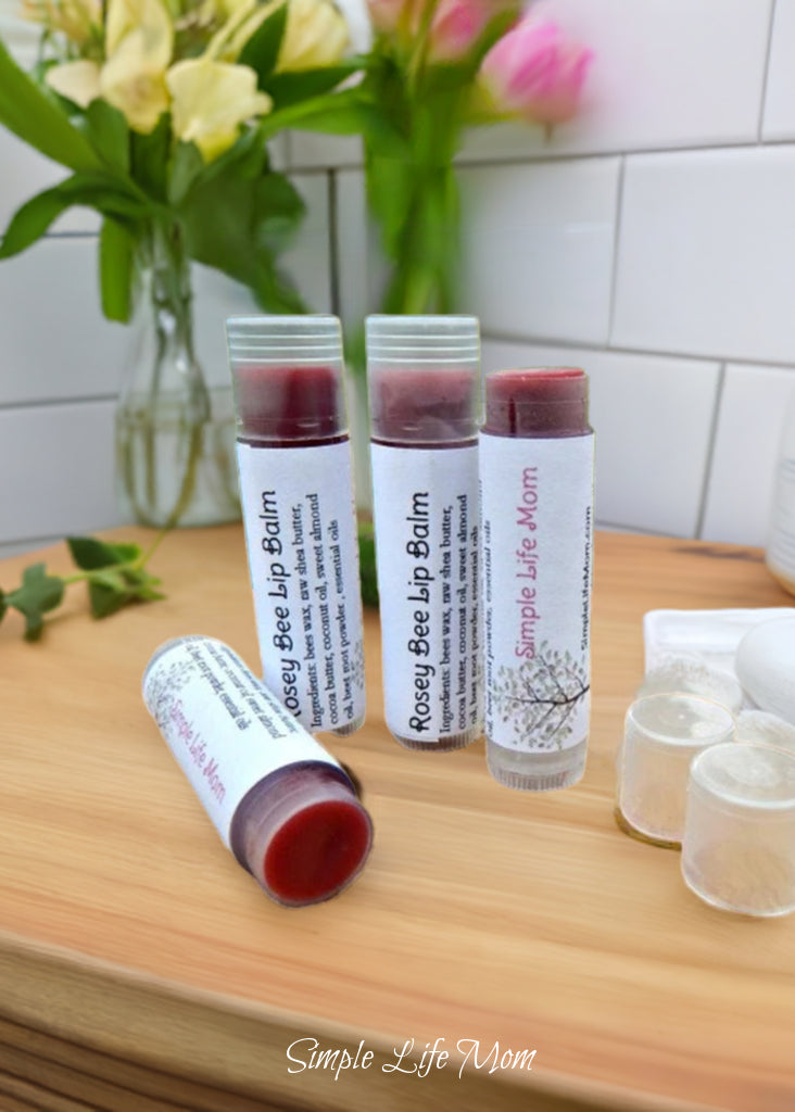 ROSEY BEE LIP BALM - all natural, tinted red lip balm with peppermint essential oil, red lip tinted moisturizer, lip stain