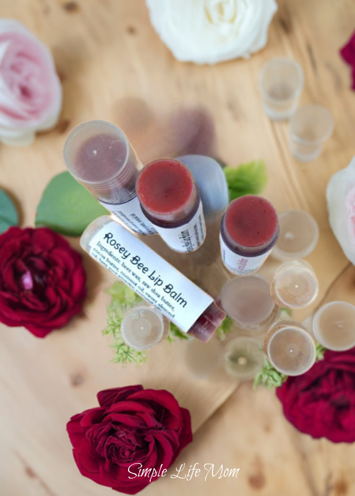 ROSEY BEE LIP BALM - all natural, tinted red lip balm with peppermint essential oil, red lip tinted moisturizer, lip stain