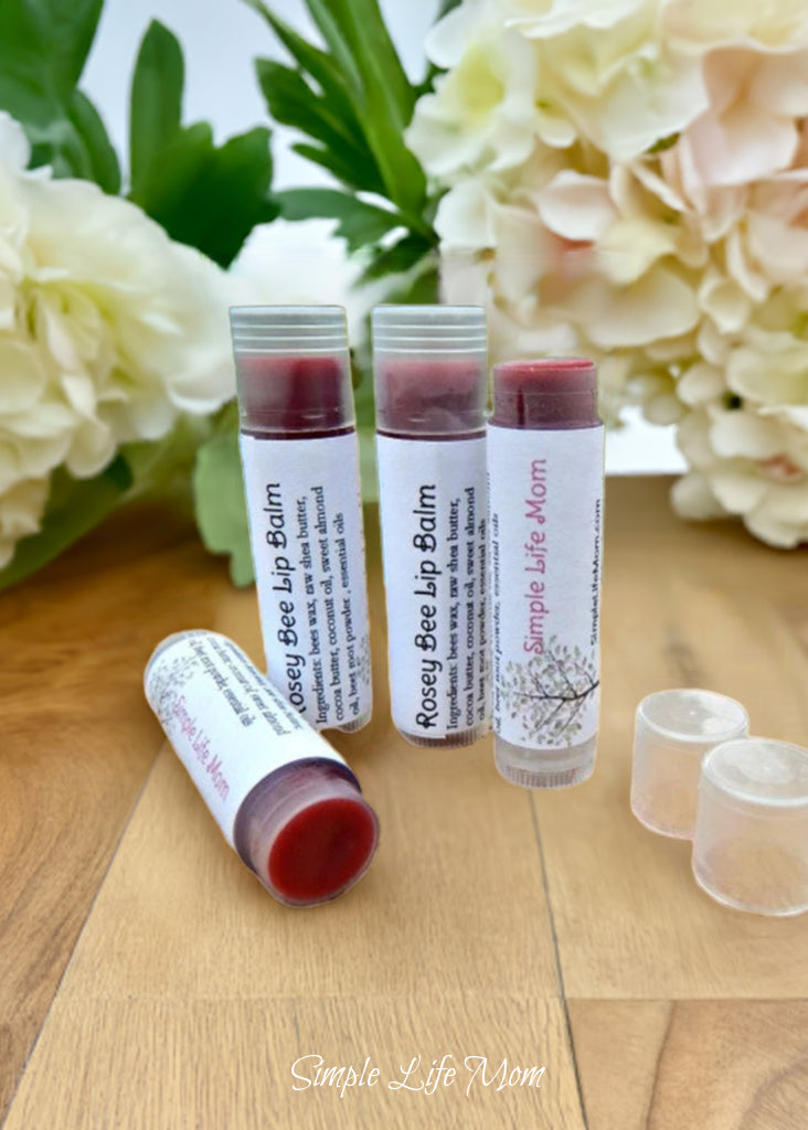 ROSEY BEE LIP BALM - all natural, tinted red lip balm with peppermint essential oil, red lip tinted moisturizer, lip stain